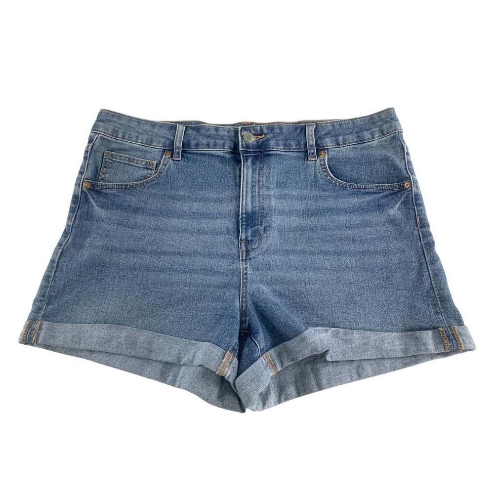 H&M Denim Shorts Womens 18 Blue High‎ Rise Rolled Hem Stretch Casual Jean Summer